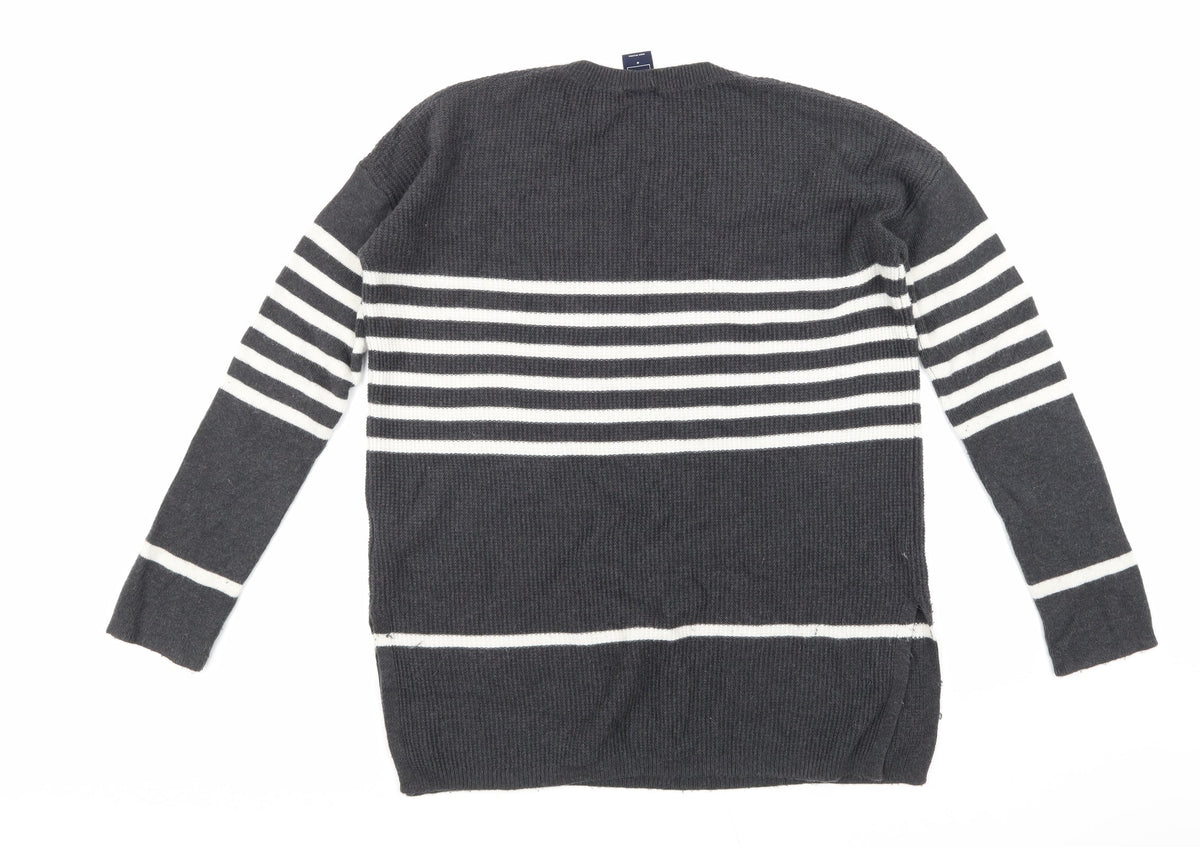 Back view of Gap women’s grey striped knit jumper, size M