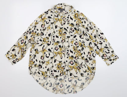 Primark Womens White Floral  Basic Button-Up Size 8  - Oversized