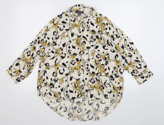 Primark Womens White Floral  Basic Button-Up Size 8  - Oversized