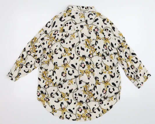 Primark Womens White Floral  Basic Button-Up Size 8  - Oversized