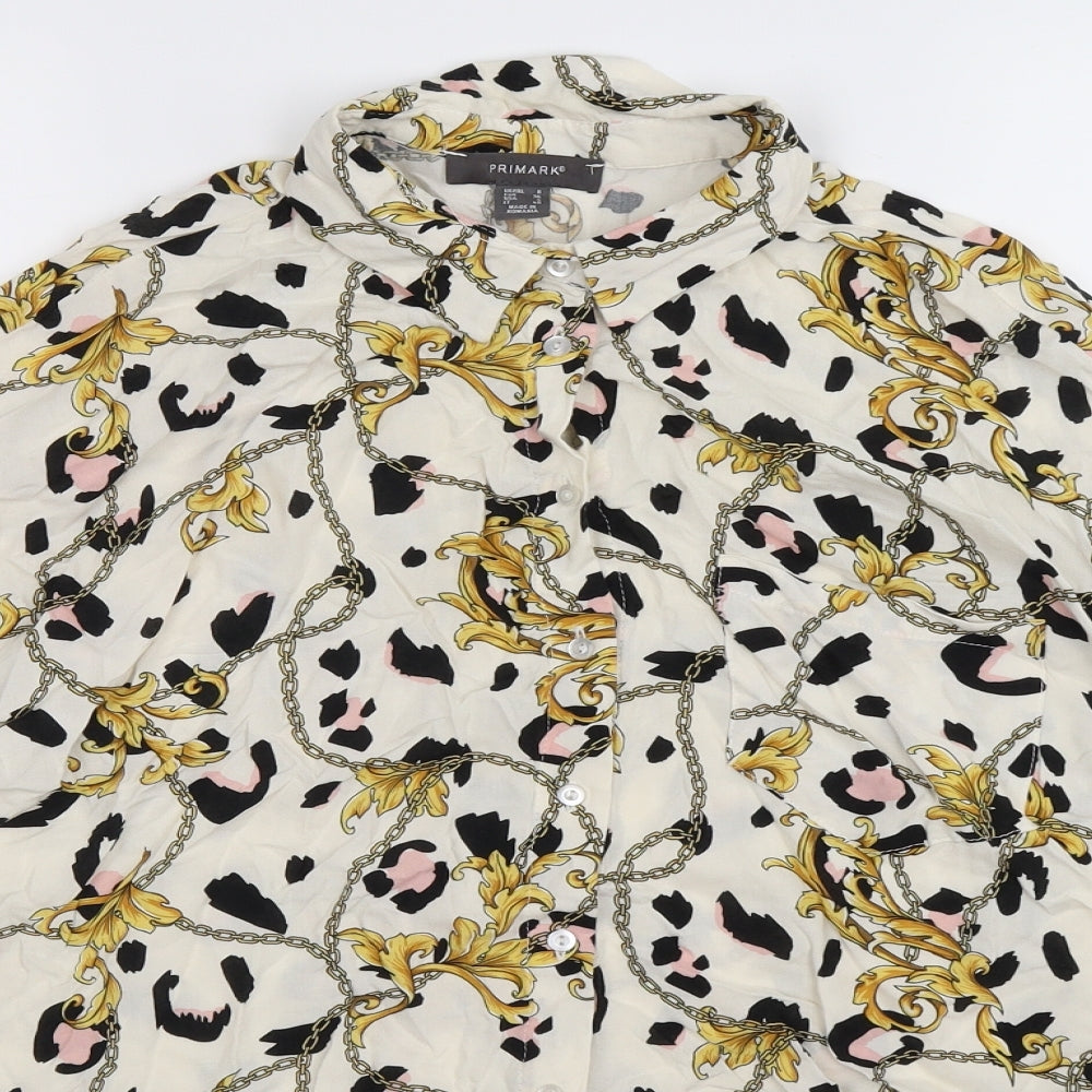 Primark Womens White Floral  Basic Button-Up Size 8  - Oversized