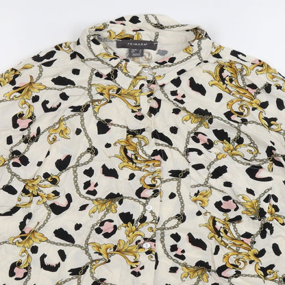 Primark Womens White Floral  Basic Button-Up Size 8  - Oversized