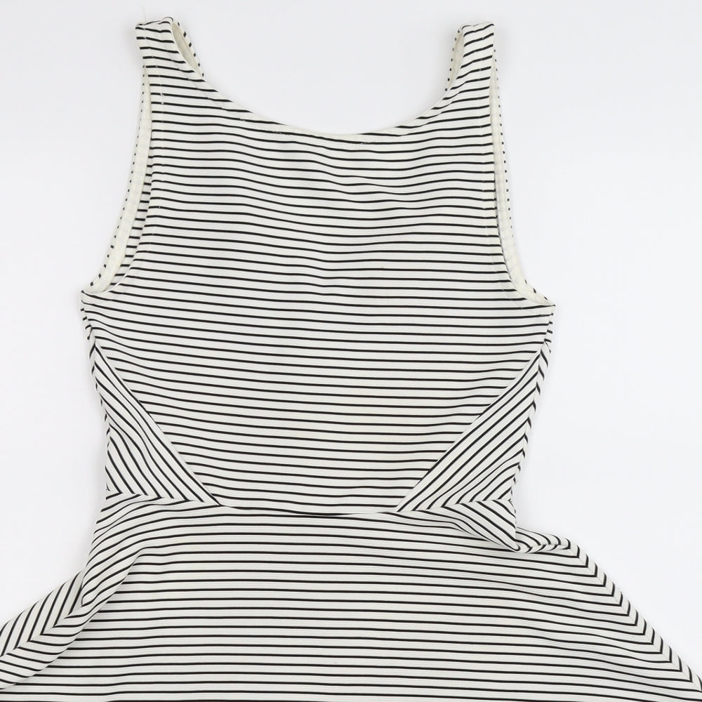 Divided Womens White Striped  Fit & Flare  Size 8