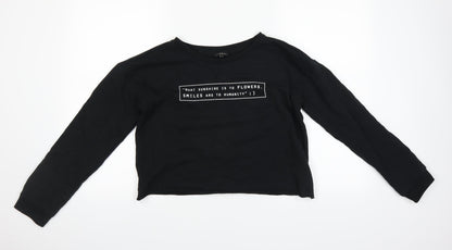 Additional front view of River Island women’s black pullover sweatshirt, size UK 10