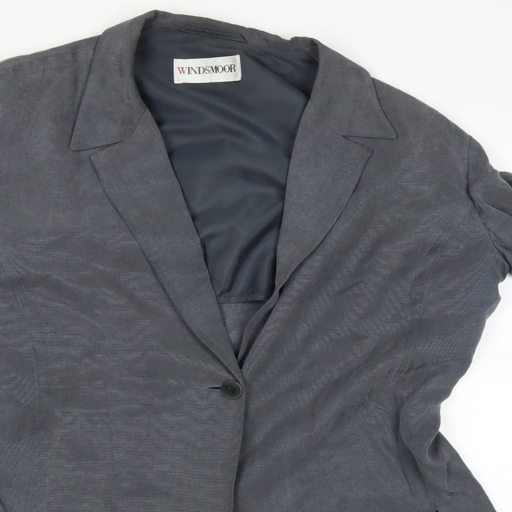 Close-up detail of Windsor women’s grey overcoat jacket, size UK 14