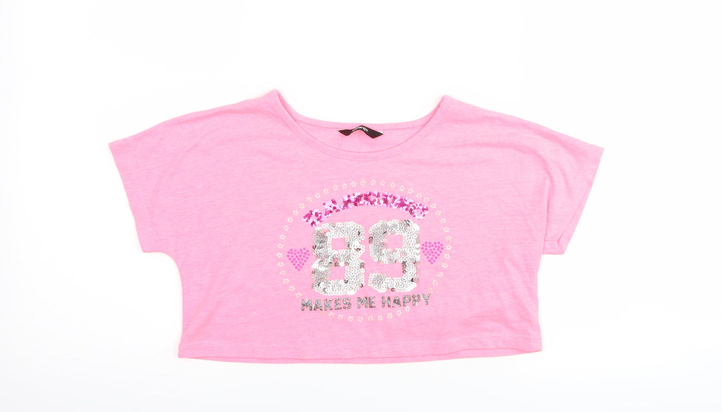 George Girls Pink   Cropped T-Shirt Size 7-8 Years  - graphic
