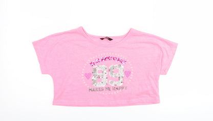 George Girls Pink   Cropped T-Shirt Size 7-8 Years  - graphic