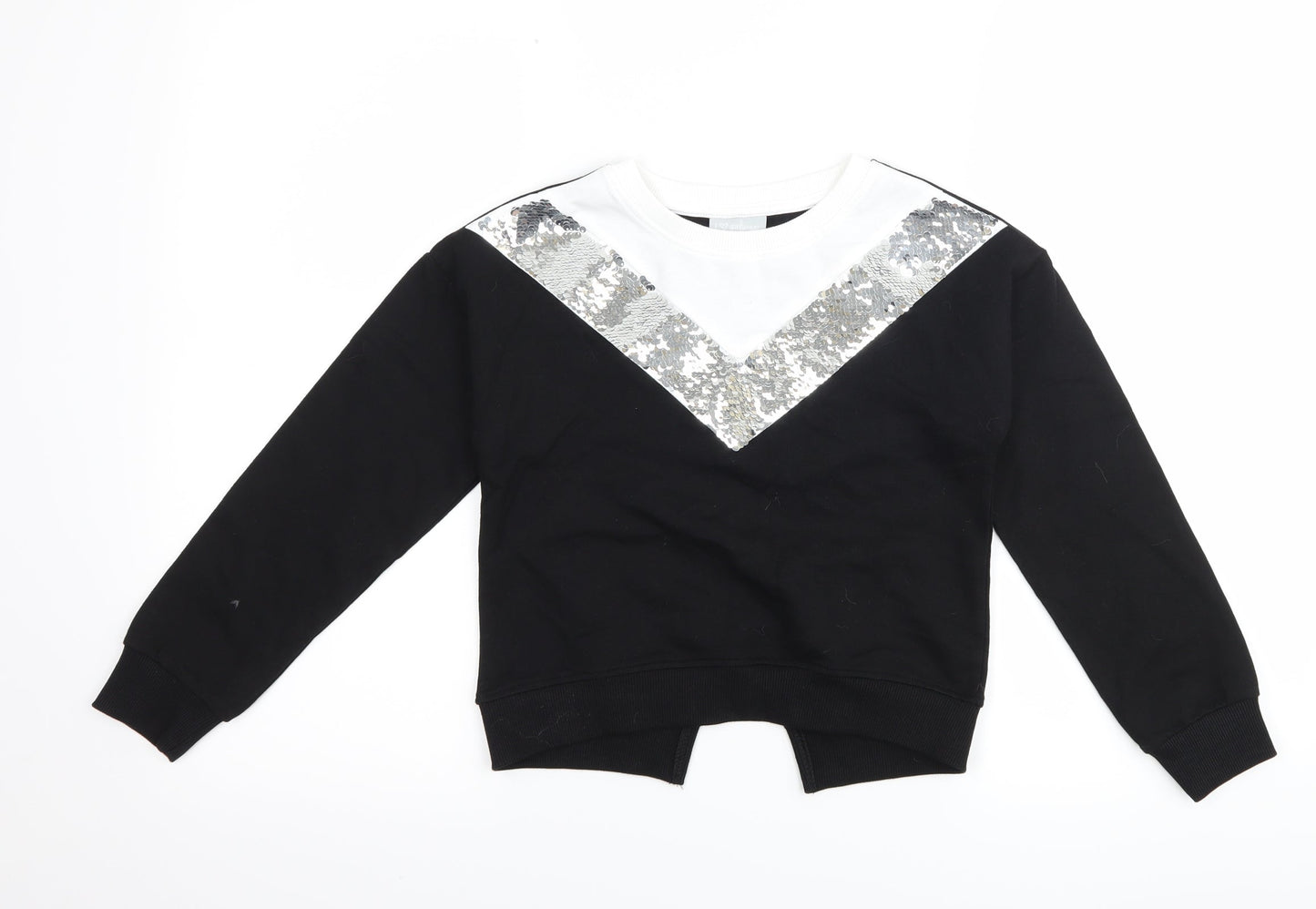 Matalan Girls Black Striped  Pullover Sweatshirt Size 8 Years