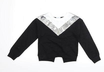 Matalan Girls Black Striped  Pullover Sweatshirt Size 8 Years