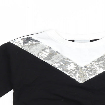 Matalan Girls Black Striped  Pullover Sweatshirt Size 8 Years