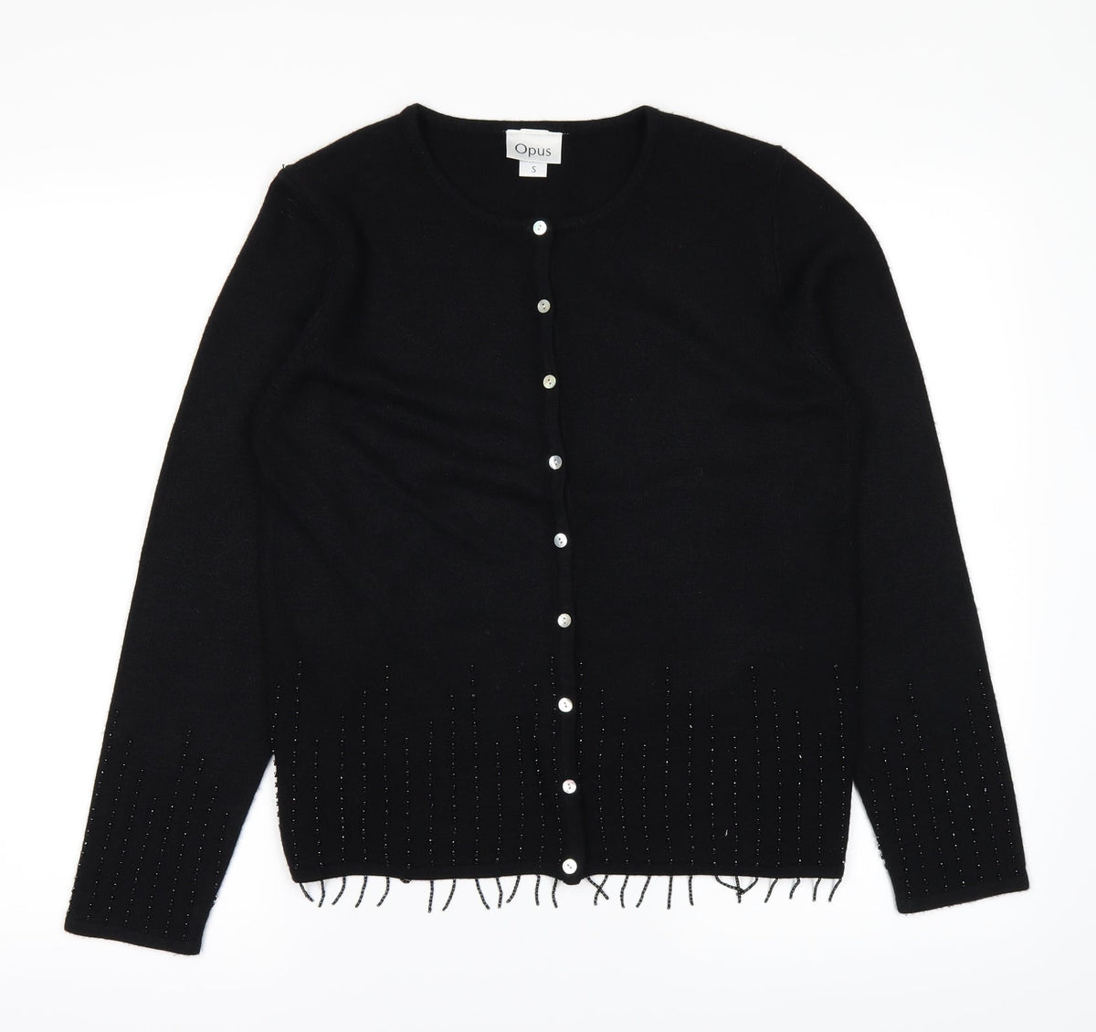 Additional front view of OPUS women’s black cardigan jumper, size S