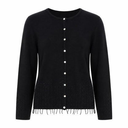 Front view of OPUS women’s black cardigan jumper, size S