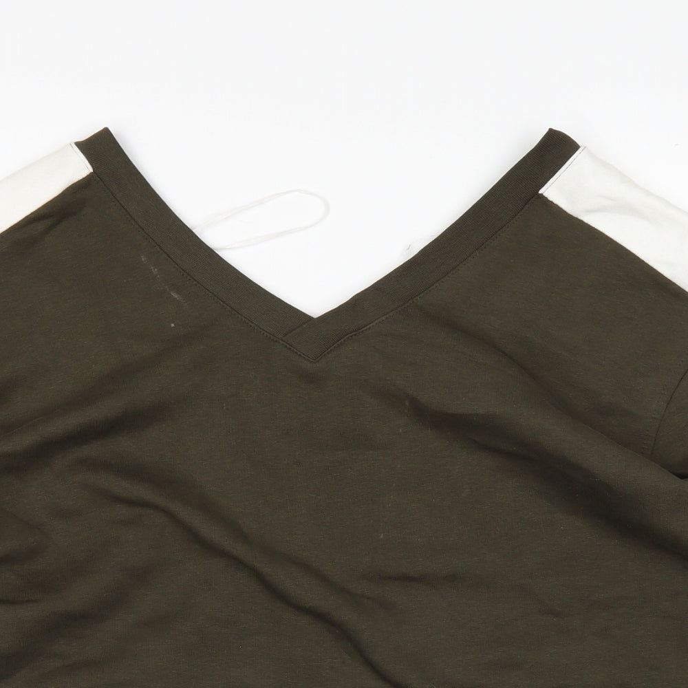 Close-up detail of Marks & Spencer women’s green jumper, size UK 14