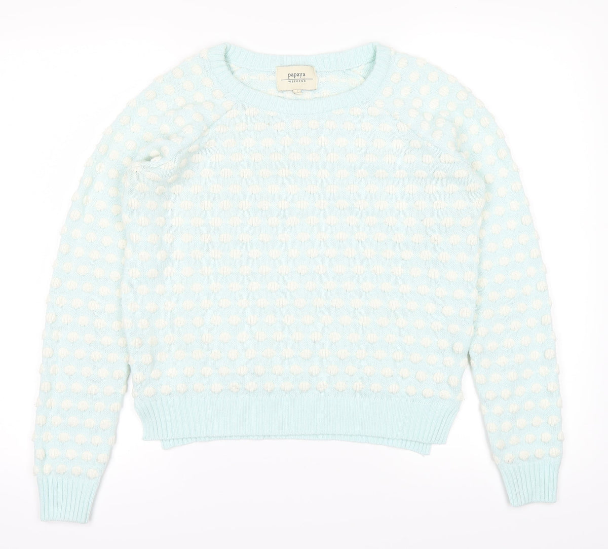 Additional front view of Papaya women’s blue jumper, size S
