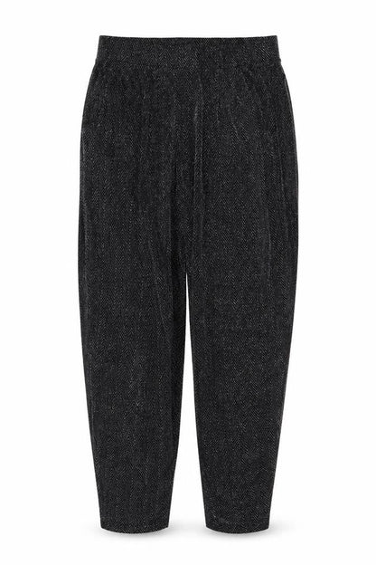 Front view of Next women’s black striped trousers, size UK 12, 25-inch leg