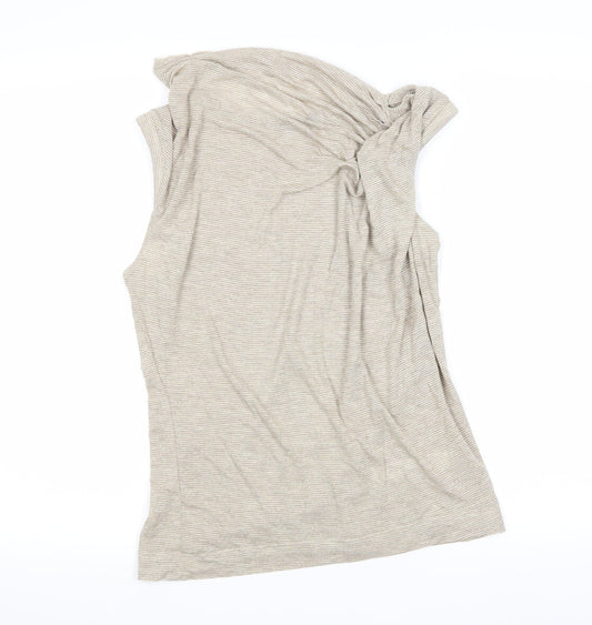 Autograph Womens White Striped  Basic T-Shirt Size 12