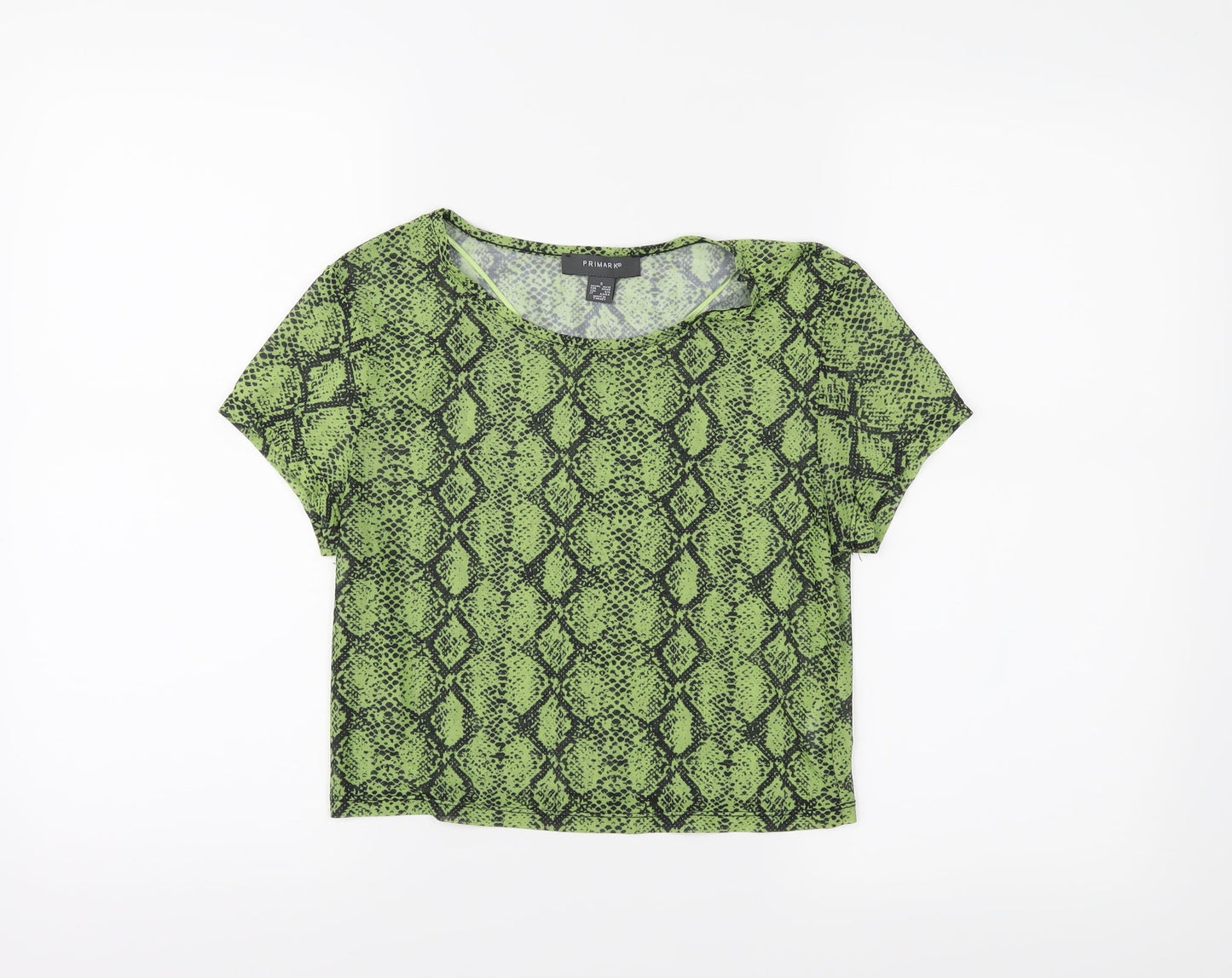 Primark Womens Green Animal Print  Cropped T-Shirt Size 10