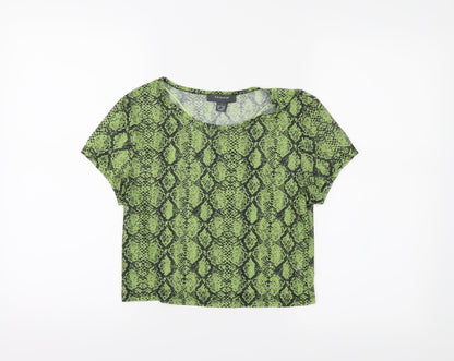 Primark Womens Green Animal Print  Cropped T-Shirt Size 10
