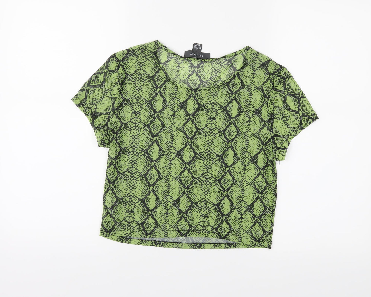 Primark Womens Green Animal Print  Cropped T-Shirt Size 10