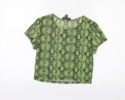 Primark Womens Green Animal Print  Cropped T-Shirt Size 10