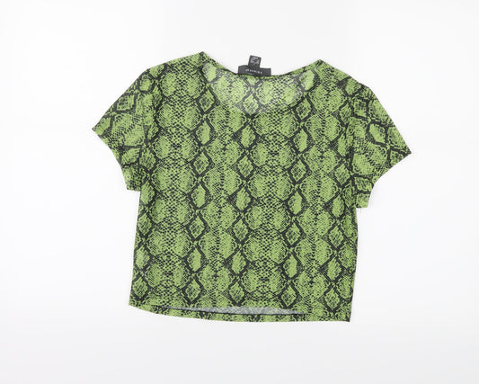 Primark Womens Green Animal Print  Cropped T-Shirt Size 10