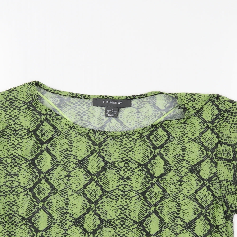 Primark Womens Green Animal Print  Cropped T-Shirt Size 10