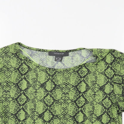 Primark Womens Green Animal Print  Cropped T-Shirt Size 10
