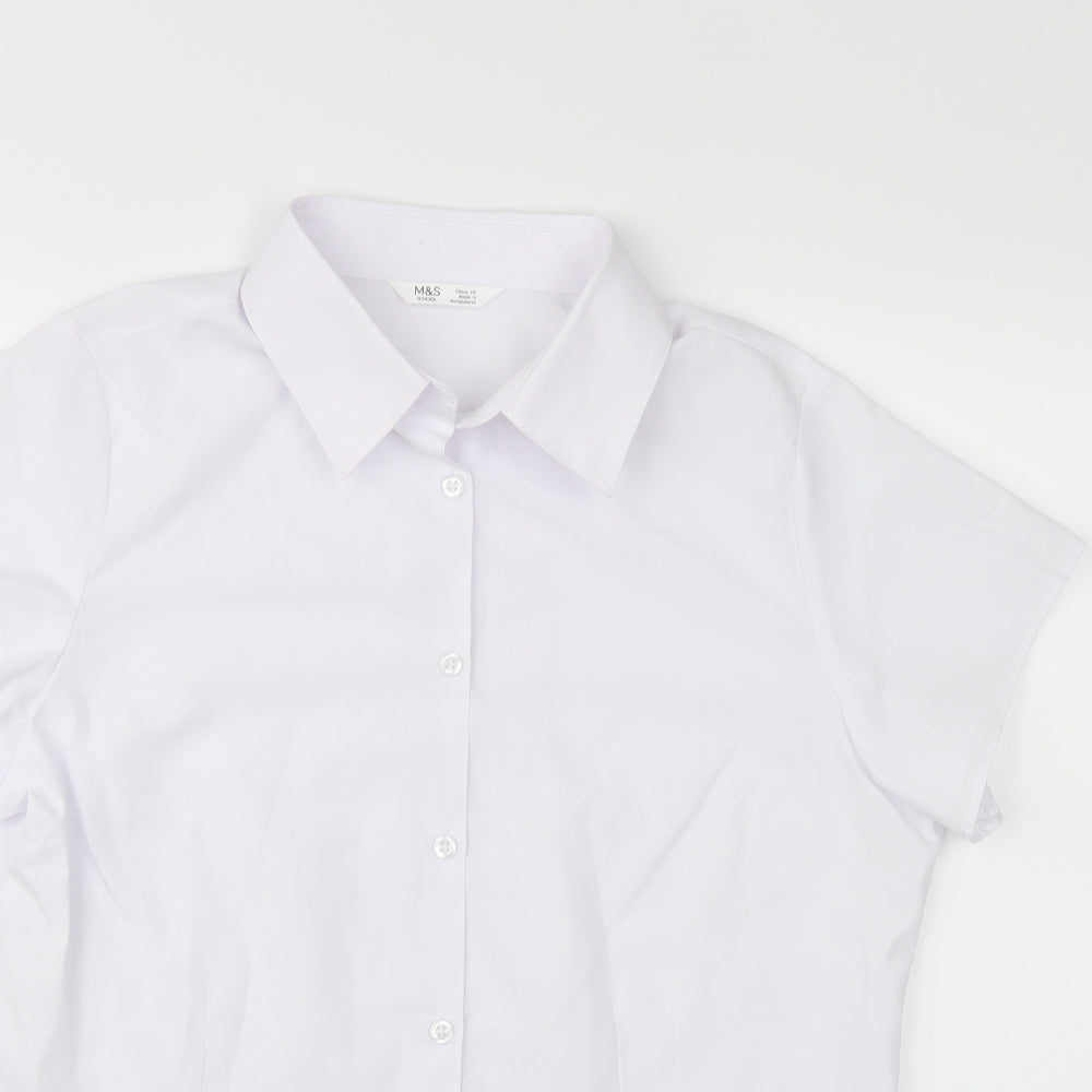 Close-up detail of Marks & Spencer girls’ white basic button-up, size S