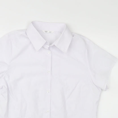 Close-up detail of Marks & Spencer girls’ white basic button-up, size S