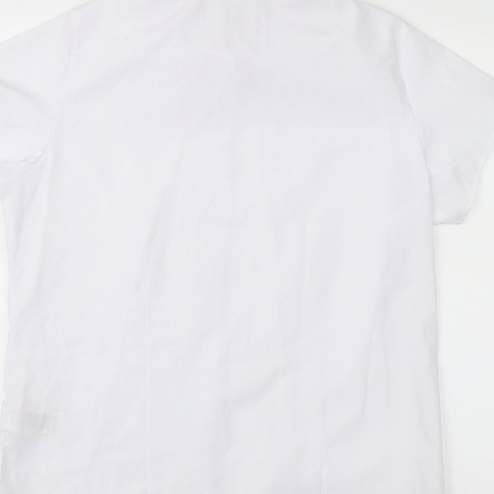 Brand and care label for Marks & Spencer girls’ white basic button-up, size S