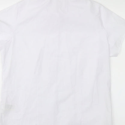 Brand and care label for Marks & Spencer girls’ white basic button-up, size S