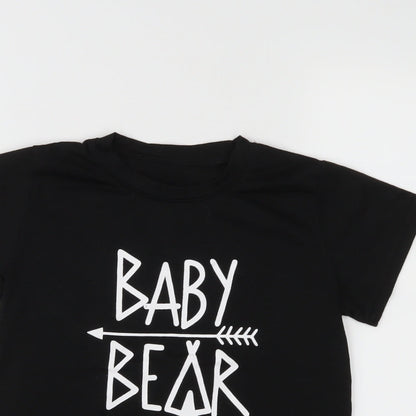 Close-up detail of Preworn boys’ black basic t-shirt, size S