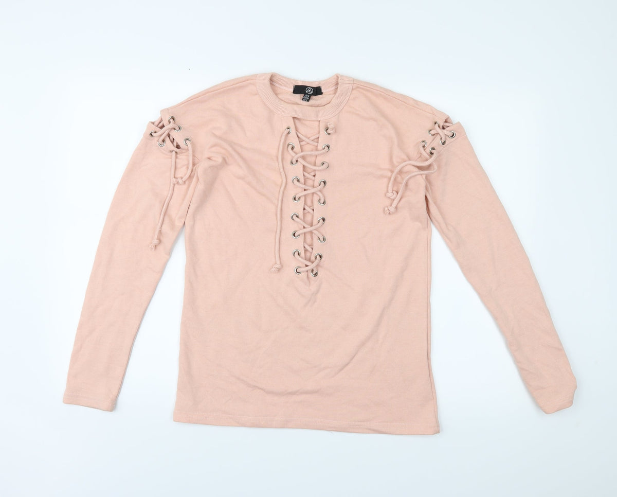 Additional front view of Missguided women’s pink jumper, size UK 6