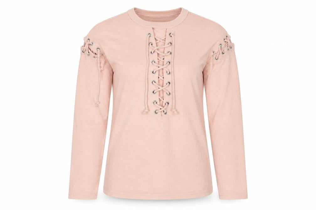 Front view of Missguided women’s pink jumper, size UK 6