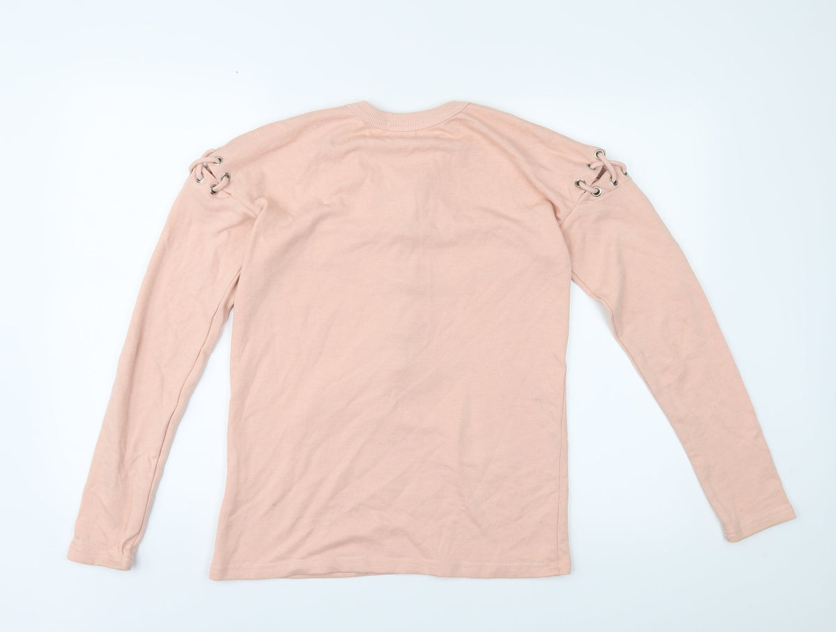 Back view of Missguided women’s pink jumper, size UK 6
