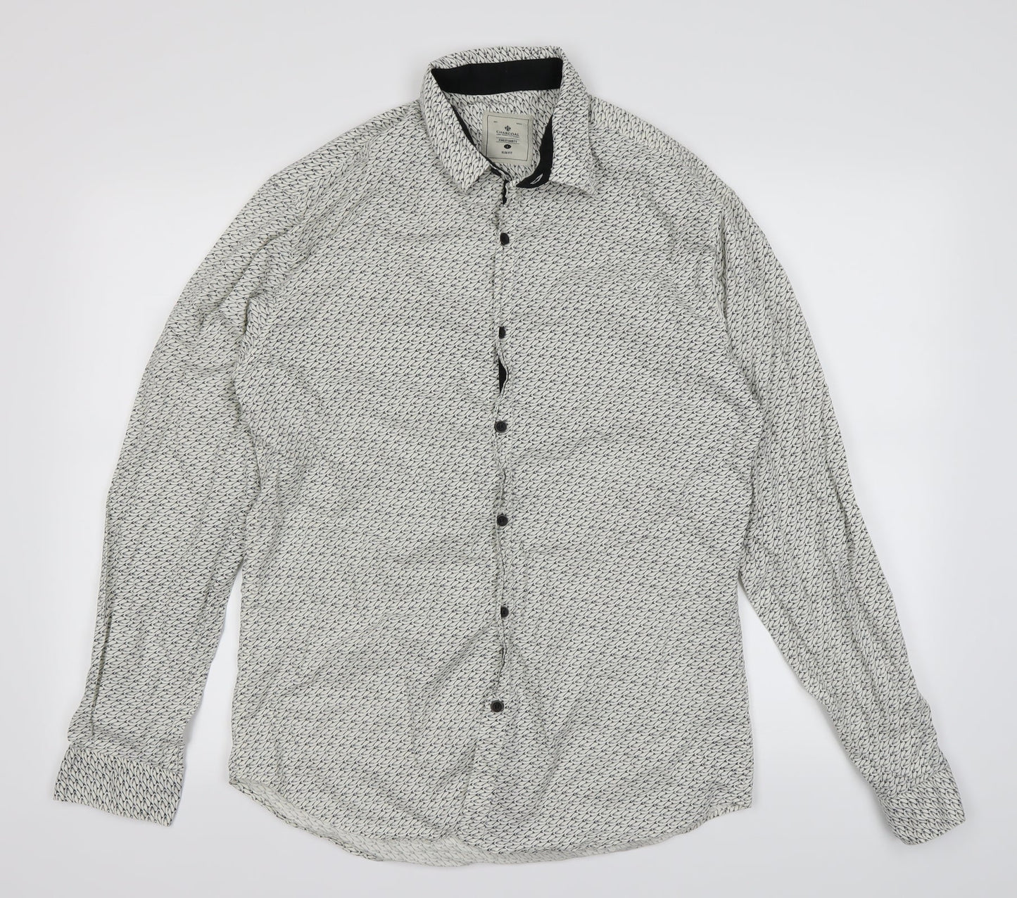 CHARCOAL Mens Ivory Animal Print   Button-Up Size L
