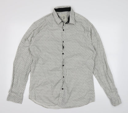 CHARCOAL Mens Ivory Animal Print   Button-Up Size L