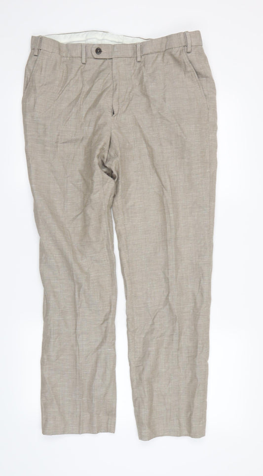 M&S  Mens Beige   Dress Pants Trousers Size S L30 in