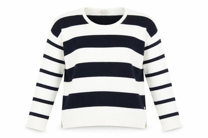 Front view of Milano Italy women’s blue striped jumper, size M