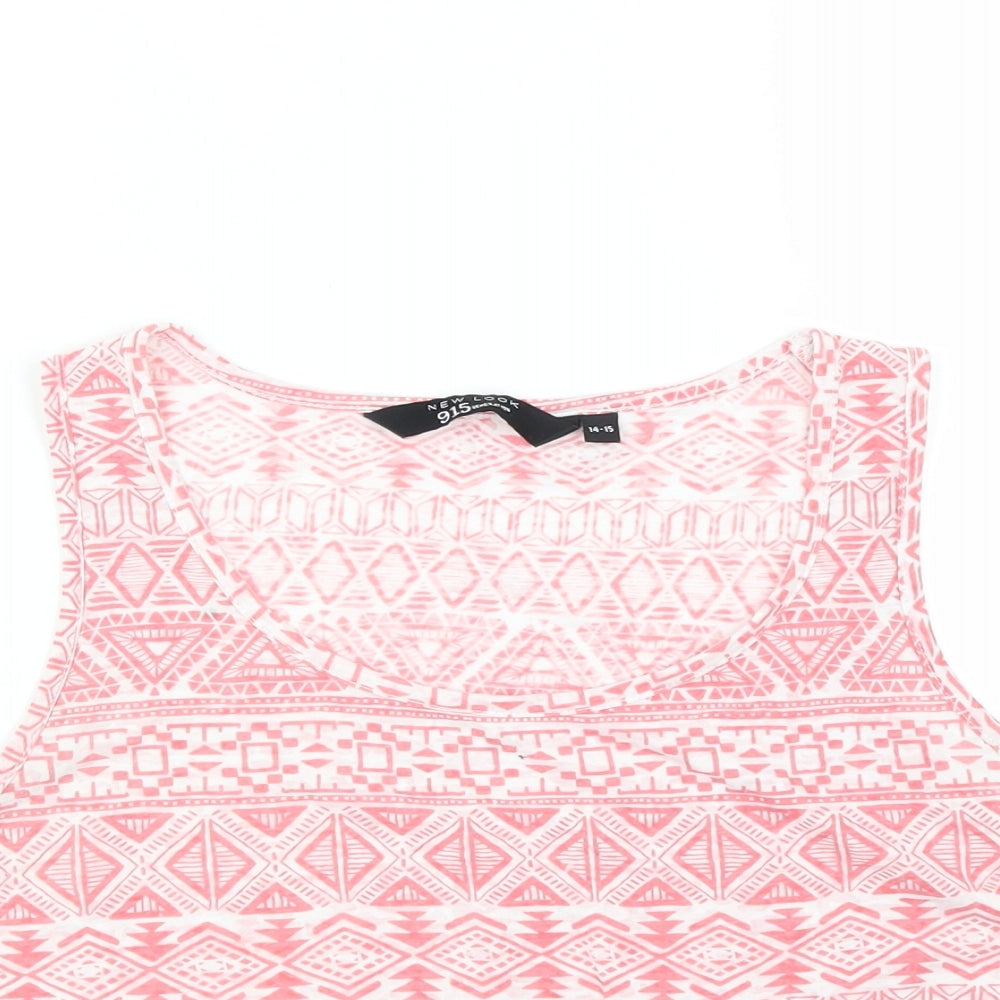 New Look Girls Pink Geometric  Cropped T-Shirt Size 14-15 Years