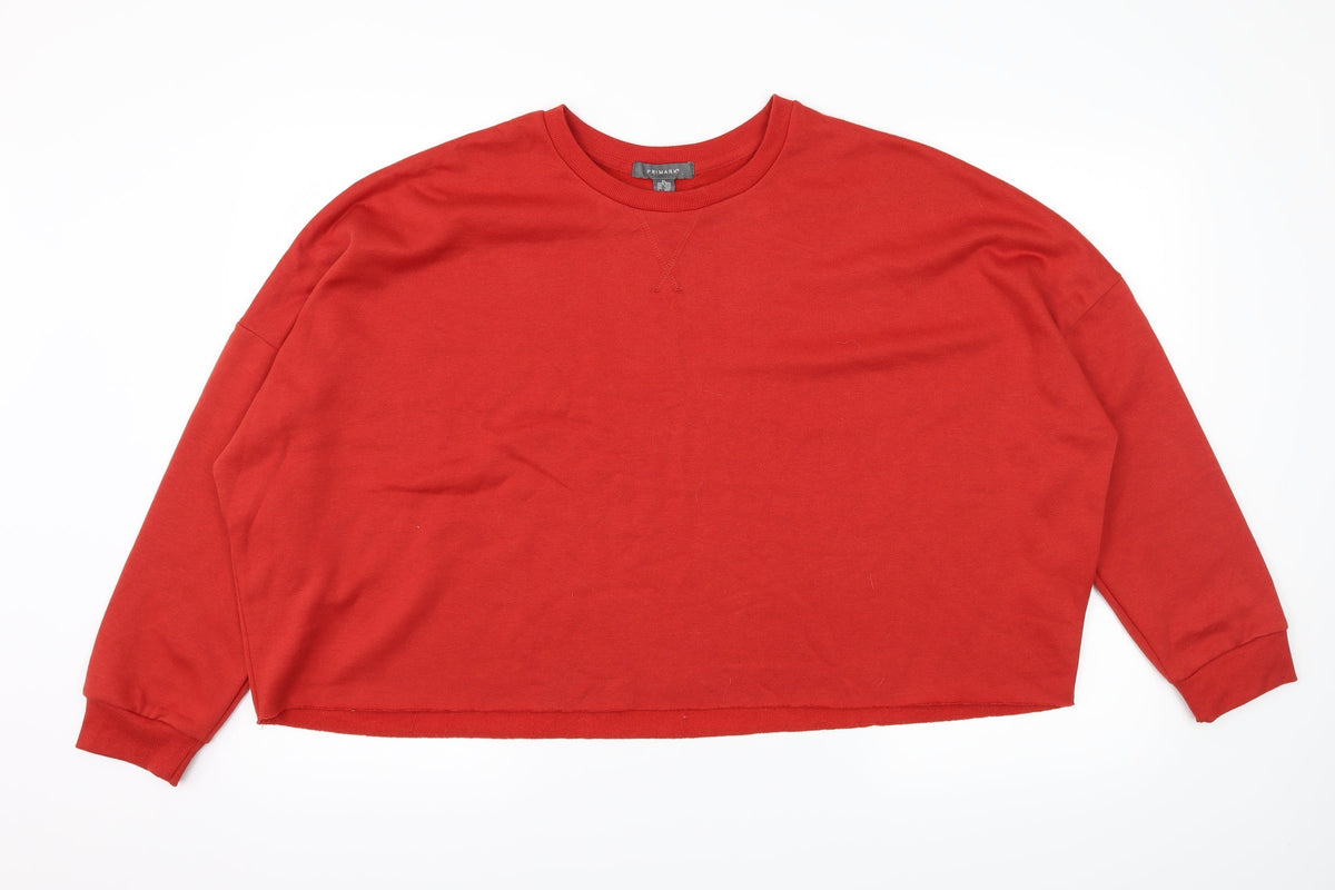 Front view of Primark women’s red jersey pullover sweatshirt, size UK 18