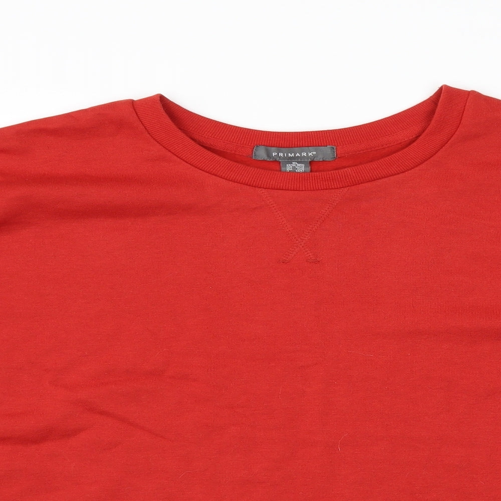 Close-up detail of Primark women’s red jersey pullover sweatshirt, size UK 18