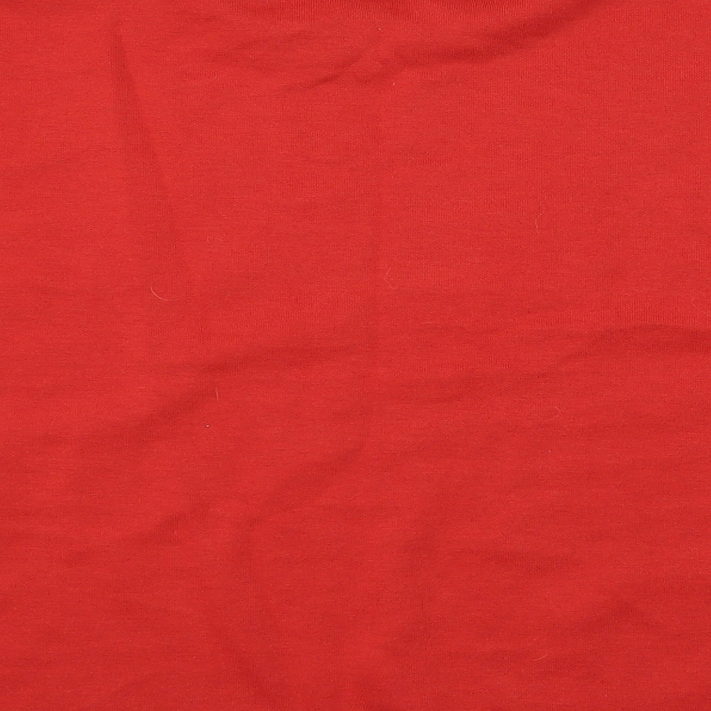 Brand and care label for Primark women’s red jersey pullover sweatshirt, size UK 18