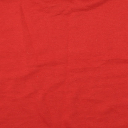 Brand and care label for Primark women’s red jersey pullover sweatshirt, size UK 18