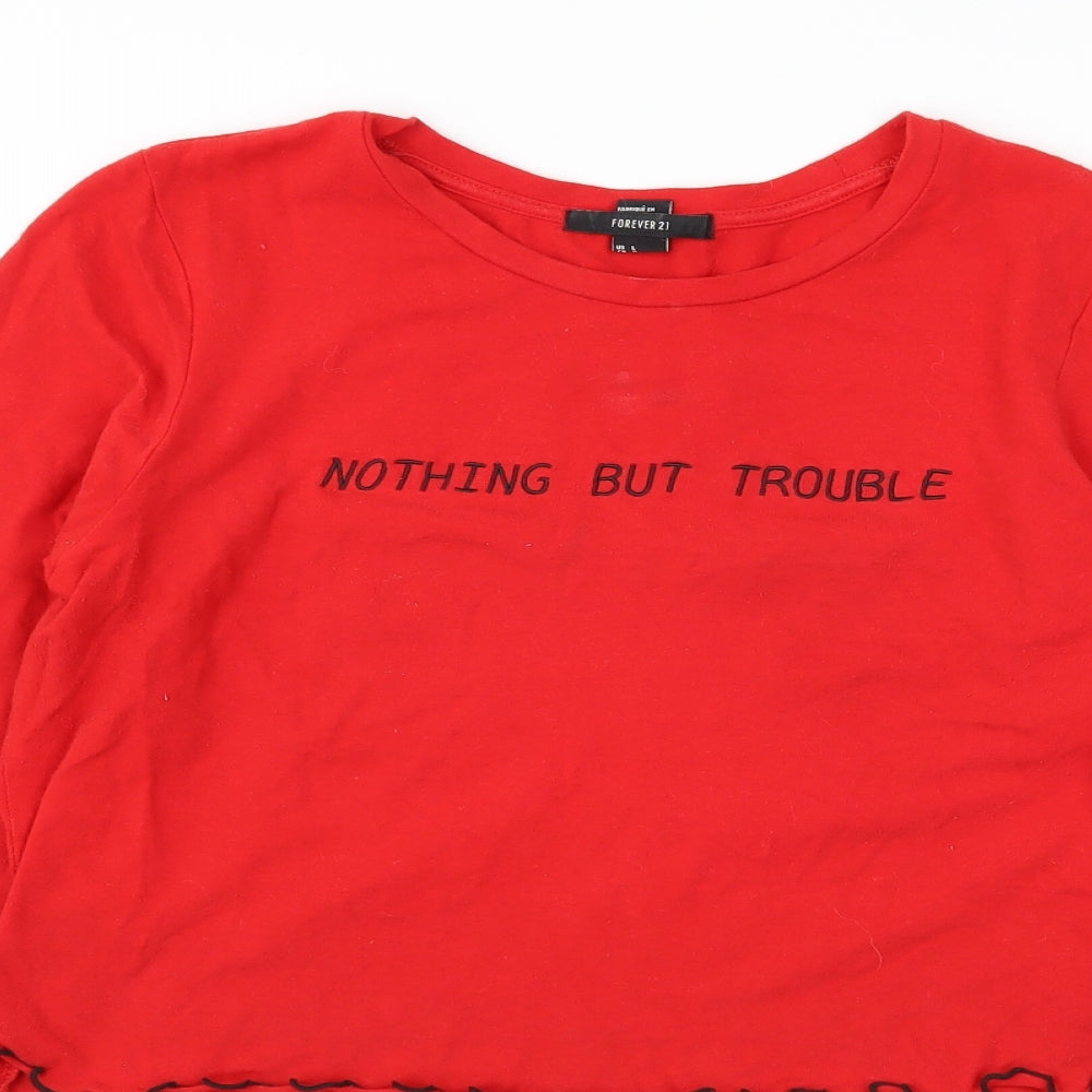 FOREVER 21 Womens Red  Jersey Basic T-Shirt Size L  - Nothing but trouble