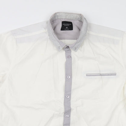 Mens UK Size XL Cedar Wood State White  Button-Up Short Sleeve Casual Shirt