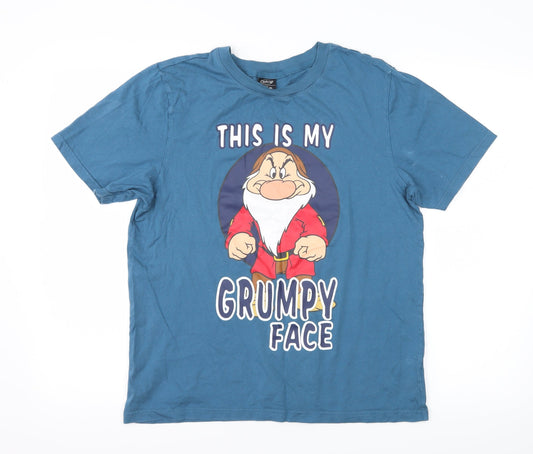 George Mens Blue  Jersey  T-Shirt Size S  - Grumpy Face