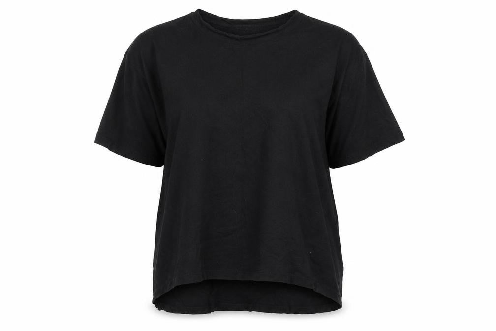 Front view of ELOGY women’s black basic t-shirt, size XS