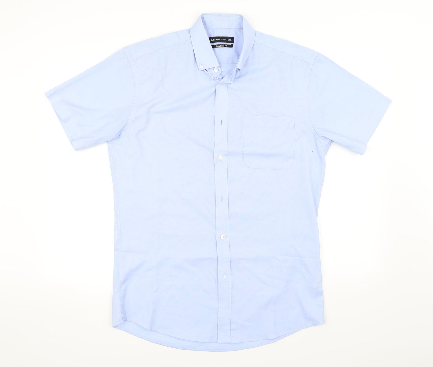 Mens UK Size 15.5 Cedar Wood State Blue  Button-Up Short Sleeve Casual Shirt