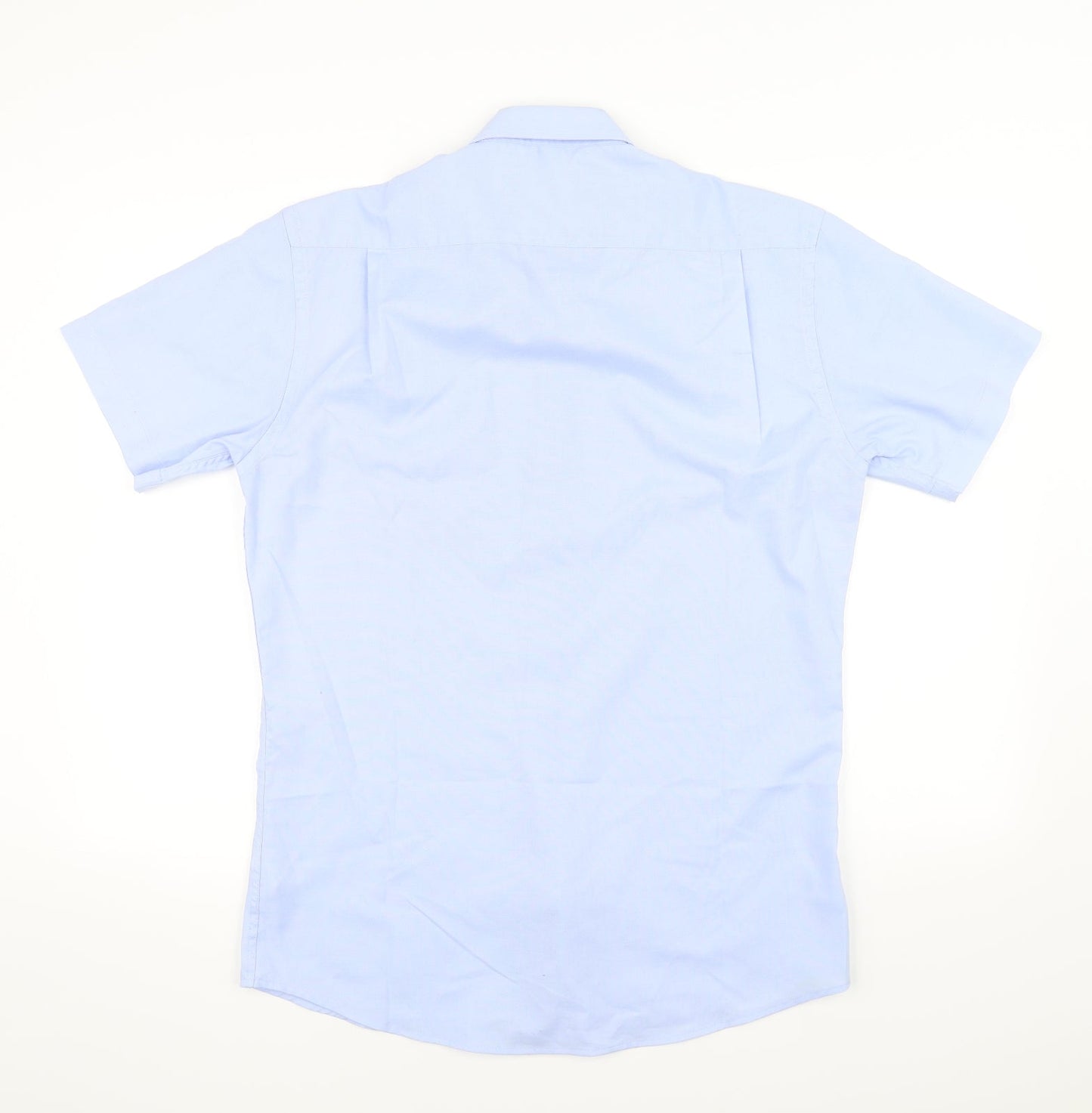Mens UK Size 15.5 Cedar Wood State Blue  Button-Up Short Sleeve Casual Shirt